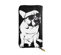 DEHIWI Portafoglio lungo da donna in pelle con bulldog francese, con cerniera intorno, pochette da viaggio e porta carte di credito, Nero , Taglia unica