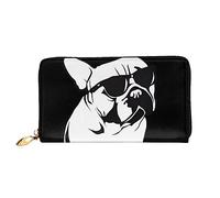 DEHIWI Portafoglio lungo da donna in pelle con bulldog francese, con cerniera intorno, pochette da viaggio e porta carte di credito, Nero , Taglia unica