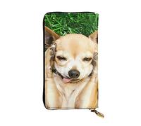 DEHIWI Portafoglio lungo da donna in pelle con chihuahua, pochette da viaggio con porta carte di credito, Nero , Taglia unica