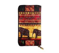 DEHIWI Portafoglio lungo da donna in pelle con elefante africano patchwork con cerniera intorno alla pochette da viaggio porta carte di credito, Nero , Taglia unica