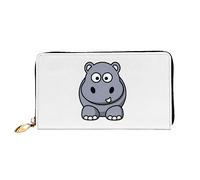 DEHIWI Portafoglio lungo da donna in pelle con ippopotamo dei cartoni animati con cerniera intorno, pochette da viaggio con porta, Nero , Taglia unica