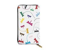 DEHIWI Portafoglio lungo da donna in pelle con libellula colorata con cerniera intorno, pochette da viaggio con porta carte di credito, Nero , Taglia unica