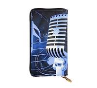DEHIWI Portafoglio lungo da donna in pelle con microfono e note musicali, con cerniera intorno, pochette da viaggio e porta carte di credito, Nero , Taglia unica