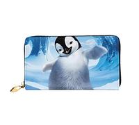 DEHIWI Portafoglio lungo da donna in pelle con pinguini carini che scattano foto con cerniera intorno alla pochette borsa da viaggio porta carte di credito, Nero , Taglia unica