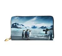 DEHIWI Portafoglio lungo da donna in pelle con pinguini che scattano foto con cerniera intorno, pochette da viaggio con porta carte di credito, Nero , Taglia unica