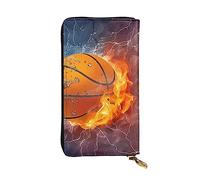 DEHIWI Portafoglio lungo da donna in pelle con stampa di basket e fiamme e gocce d'acqua con cerniera intorno alla pochette da viaggio porta carte di credito, Nero , Taglia unica