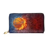 DEHIWI Portafoglio lungo da donna in pelle con stampa di basket e fiamme e gocce d'acqua con cerniera intorno alla pochette da viaggio porta carte di credito, Nero , Taglia unica