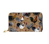 DEHIWI Portafoglio lungo da donna in pelle con stampa gallo e pollo con cerniera intorno alla pochette borsa da viaggio porta carte di credito, Nero , Taglia unica