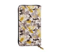 DEHIWI Portafoglio lungo da donna in pelle giallo grigio fiore con cerniera intorno pochette borsa da viaggio porta carte di credito, Nero , Taglia unica