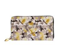 DEHIWI Portafoglio lungo da donna in pelle giallo grigio fiore con cerniera intorno pochette borsa da viaggio porta carte di credito, Nero , Taglia unica
