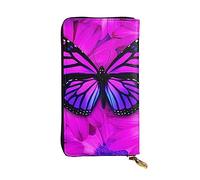 DEHIWI Portafoglio lungo da donna in pelle viola con farfalla e fiore con cerniera intorno alla pochette da viaggio porta carte di credito, Viola, Taglia unica