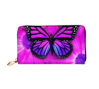 DEHIWI Portafoglio lungo da donna in pelle viola con farfalla e fiore con cerniera intorno alla pochette da viaggio porta carte di credito, Nero , Taglia unica