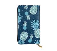 DEHIWI Portafoglio lungo da donna vintage in pelle con ananas con cerniera intorno, pochette da viaggio con porta carte di credito, Nero , Taglia unica