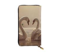 DEHIWI Swan Green Leaves - Portafoglio lungo da donna, in pelle, con cerniera, da viaggio, porta carte di credito, Nero , Taglia unica