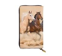 DEHIWI Three Running Horses - Portafoglio lungo da donna, in pelle, con cerniera, da viaggio, porta carte di credito, Nero , Taglia unica