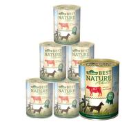 Dehner Best Nature - Cibo umido per cani adulto, manzo/riso, 6 x 400 g | 2,4 kg, senza cereali, con olio di cardo, per cani adulti