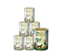 Dehner Best Nature - Cibo umido per cani, senza cereali, per cani adulti, selvaggina, pollo, pasta, 6 barattoli da 400 g (2,4 kg)