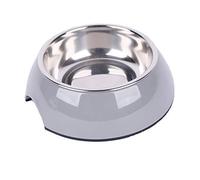 Dehner Ciotola per Cani e Gatti, Ø 17,5 cm, Altezza 5 cm, 350 ml, melammina/Acciaio Inossidabile/Gomma, Grigio