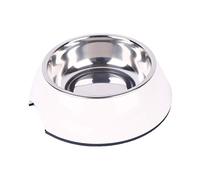 Dehner Ciotola per Cani e Gatti, Diametro 17,5 cm, Altezza 5 cm, 350 ml, melammina/Acciaio Inossidabile/Gomma, Colore Bianco