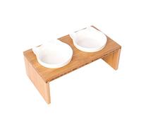 Dehner, Ciotola per Gatti Doppia, ca. 27 x 15 x 9 cm, ciascuno da 175 ml, bambù/melammina, Bianco