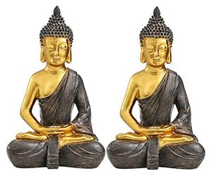 Dehner, Figura Decorativa a Forma di Buddha, Set da 2 Pezzi, ciascuno Circa 39,5 x 25,5 x 18 cm, in poliresina, Oro/Marrone