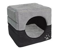 Dehner Luca - Grotta 2 in 1 per Cani e Gatti, ca. 40 x 40 x 40 cm, in Poliestere, Colore: Grigio