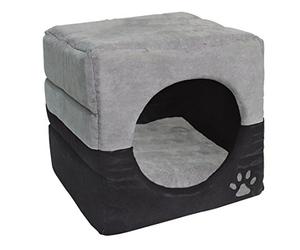 Dehner Luca - Grotta 2 in 1 per Cani e Gatti, ca. 40 x 40 x 40 cm, in Poliestere, Colore: Grigio