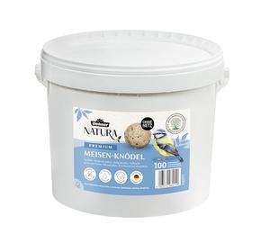 Dehner Natura Premium Mangime per uccelli, Cibo per uccelli selvatici, Palline di mangime senza rete, Alimenti energetici con noci, per cinciallegre e pettirossi, nel secchiello, 100 pezzi, 9 kg