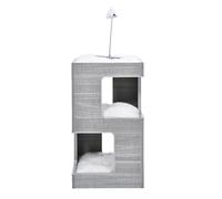 Dehner Peluche a forma di torre per gatti Coco, per interni e confortevoli, con topolino e 3 cuscini in peluche, ca. 34 x 60 x 34 cm, in legno/peluche, bianco/grigio