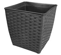 Dehner Vaso in plastica, ca. 32 x 32 x 32 cm, Effetto polirattan, Nero