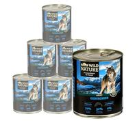Dehner Wild Nature - Cibo per cani di montagna, senza cereali, senza zucchero, per cani adulti, salmone/pollo, 6 barattoli da 800 g (4,8 kg)