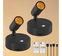 Dehobo Applique Camera da Letto con Telecomando - Faretto a Batteria 3 Temperature di Colore - Faretto LED di Ricarica USB Intensità Variabile con Funzione Timer - Adatto per Arte, Piante, 2 Pezzo
