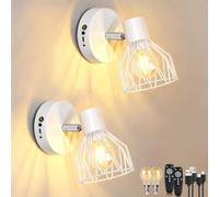 Dehobo Applique da Parete Interno, Lampada da Parete Ricaricabile Senza Fili con Regolabile Lampadina, Appliques da Camera da Letto Vintage Bianco con Telecomando per Soggiorno, Corridoio - 2 Pezzi