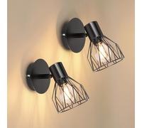 Dehobo Applique Parete E14 Nero Orientabili, Faretti LED Interno 2 Pezzi | Lampada da Parete Vintage Industriale in Metallo, Faretti Soffitto per Cucina Camera Soggiorno, Max 40W, Senza Lampadina