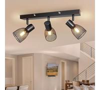Dehobo Faretti da soffitto, faretti da cucina in nero opaco, plafoniera a 3 vie, regolabile, con paralume in rete metallica, faretti con base E14, per salotto e camera da letto