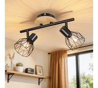 Dehobo Faretti da Soffitto Orientabili Faretti Soffitto Industriale Vintage E14 Nero Modello Legno Lampada da Soffitto 2 Luci Faretto da Parete Interno Senza Lampadina per Soggiorno Camera da Letto