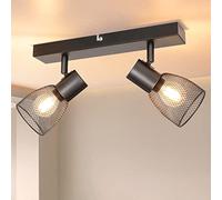 Dehobo Faretti Led Interno, Luci Orientabili da Soffitto 2 Luci, Binario Nero E14, Lampadario con Paralumi in Rete Metallica Vintage per Cucina Cameretta Soggiorno (Nessun Bulbo)