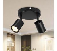 Dehobo Faretti LED Soffitto 2 Luci GU10 Orientabili 350°, Plafoniera Nera Design Moderno, Lampada da Soffitto e Lampada da Parete Interno per Soggiorno Cucina, Senza Lampadina