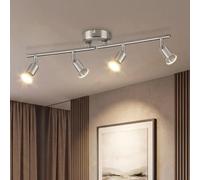 Dehobo Faretti LED Soffitto 4 Luci GU10 Orientabili, Lampada da Soffitto in Metallo Nichel, Binario Faretti Orientabili per Cucina Soggiorno Camera, Lampadine GU10 non incluse Max. 50W