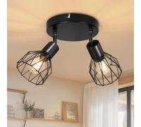 Dehobo Faretti LED Soffitto Orientabili - Faretti Soffitto Industriale Vintage E14 Nero - Faretto LED Interno 2 Luci - Faretti da Parete Interno Senza Lampadina per Soggiorno Camera da Letto