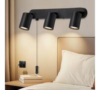 Dehobo Lampada A Parete con Filo Elettrico - Nero Lampada da Muro Interno con Interruttore 350° Girevole - Abat Jour da Muro Rotabile con Filo Elettrico per Camera da Letto Soggiorno Senza Lampadina