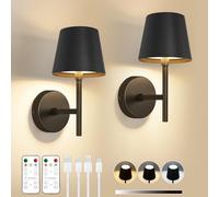 Dehobo Lampada da Parete Ricaricabile Set di 2, Lampada da Parete a Batteria Dimmerabile in 3 Colori con Telecomando, Lampada da Parete Wireless a LED 5200mAh per Camera da Letto, Corridoio, Nero