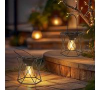 Dehobo Lanterne Solari Da Esterno 2 Pezzi - Lanterna Solare Da Esterno IP65 Impermeabile - Forma X Solar Light Lanterne Da Giardino Bianco Caldo Per Da Esterno Giardino Feste Patio Decorazioni