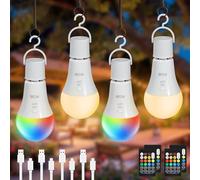 Dehobo Ricaricabile Lampadina LED E27 Con Funzione Temporizzazione - Luci LED a Batteria 7 W Con Telecomando - Lampada Campeggio 3 Temperature di Colore - RGB Dimmerabile Lampada Emergenza, 4 Packs