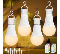 Dehobo Ricaricabile Lampadina LED E27 Con Timer - Luci LED a Batteria Pulsante Con Telecomando - Lampada Campeggio 3 Temperature di Colore - Dimmerabile Lampada Emergenza, 4 Pezzo