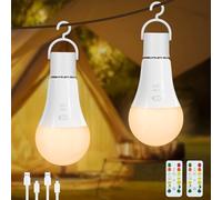 Dehobo Ricaricabile Lampadina LED E27 Con Timer - Luci LED a Batteria Pulsante Con Telecomando - Lampada Campeggio 3 Temperature di Colore - Dimmerabile Lampada Emergenza, 2 Pezzo