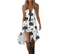 DeHolifer Abito Gotica da Donna, Scollo a V Vestito con Zucca Pipistrelli