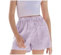 DeHolifer Pantaloncini in Cotone e Lino per Bambini, Estivi Pantalone Stampa a Strisce Pantaloncino Un Pulsante Pantaloni Corti Vita Elastici Leggings Sportivi Pants Casual Pantaloncini da Spiaggia