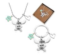 Dehott Ohana Means Family Catena & Portachiavi Set - Fiore & Cuore | Idea regalo perfetta per fan e decorazioni di compleanno