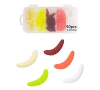 DEHUA 50 Pezzi Esche da Pesca Artificiali Vermi da Pesca Esche Artificiali Spinning Lago Esche da Pesca in Silicone Morbide in Acqua Dolce (2cm,5 Colori)